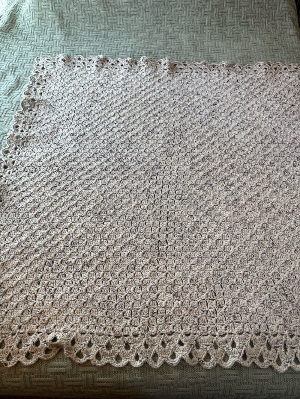 Handmade Crochet Blanket in Light Beige Heather